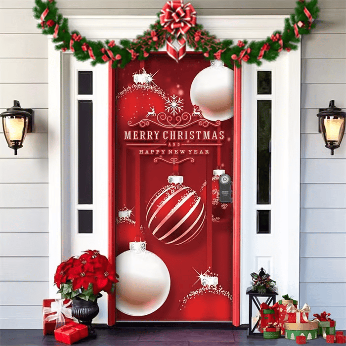BowLift | Christmas Door Decoration with Santa Claus | Fabric Door Cover | Quick Assembly & Reusable