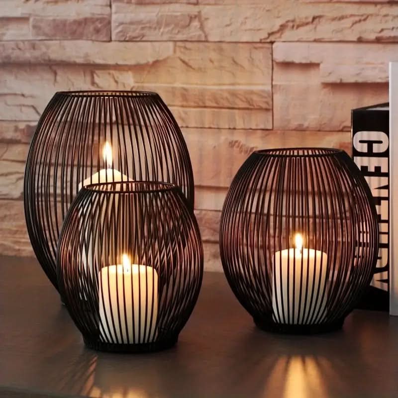 BowLift | Set of 3 Vintage Black Metal Lantern Candelabras