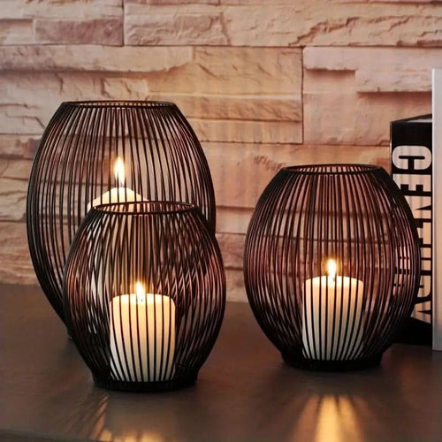 BowLift | Set of 3 Vintage Black Metal Lantern Candelabras