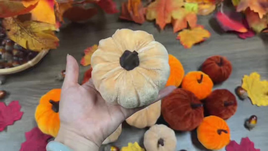 BowLift | Autumn Decoration Pumpkin Set – 12 Pieces Artificial Pumpkins with Velvet Finish