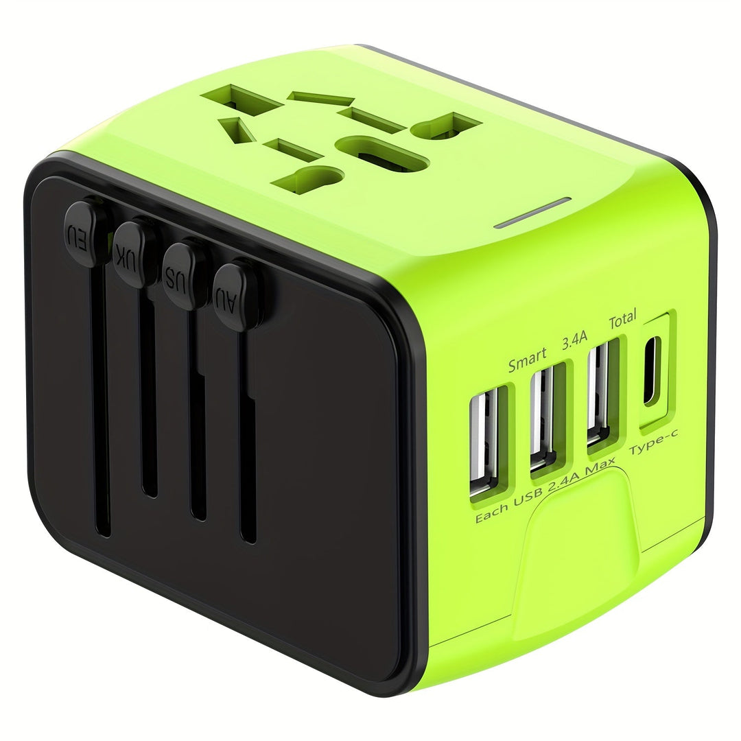 BowLift | Universal Travel Adapter with 4 USB Ports and Type-C – Worldwide Compatibility, Fast Charging Safety Features