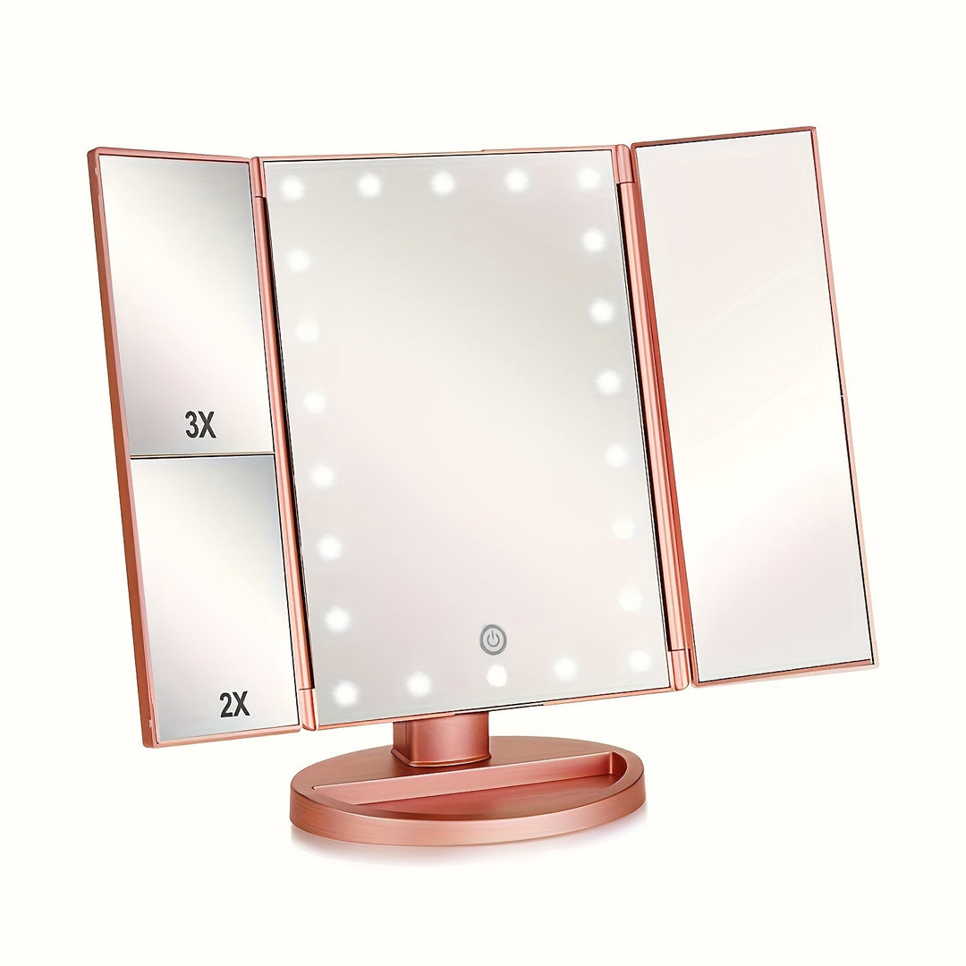 GlowMirror – Foldable LED Makeup Mirror with 3x/2x Magnification | Bowlift