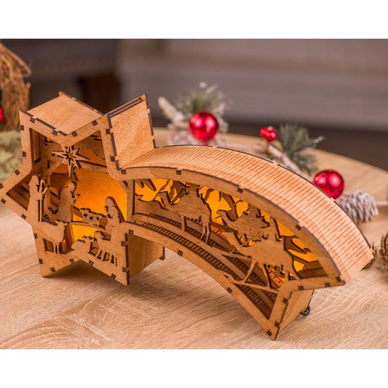 BowLift | LED Wooden Christmas Ornaments Nativity Scene Star Shaped Desk Lamp