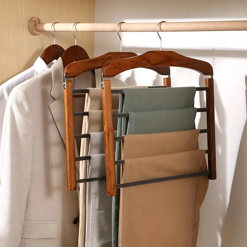 Wooden Pants Hanger with Multiple Layers for Closet Organization | Bowlift