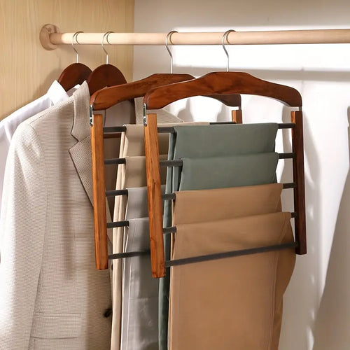 Wooden Pants Hanger with Multiple Layers for Closet Organization | Bowlift