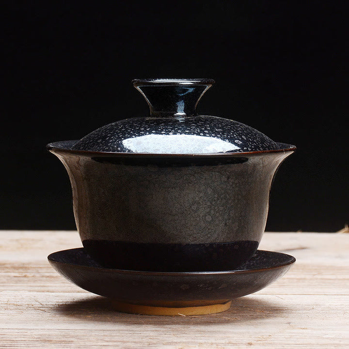 BowLift | Vintage Kiln Ceramic Gaiwan Sancai Tea Cup Tea Cup and Saucer with Lid