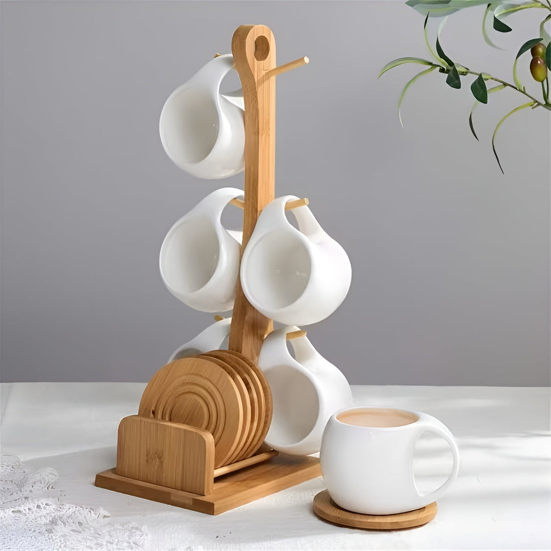 Ceramic Coffee Mug Set with Saucer & Stand – Stylish and Decorative | Perfect for Café and Home | Bowlift