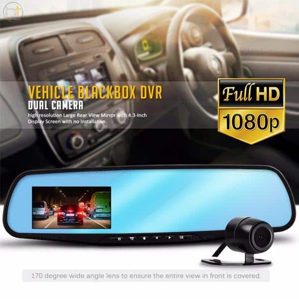 Dashcam rearview mirror with front/rear camera (Full HD and night vision) | Bowlift
