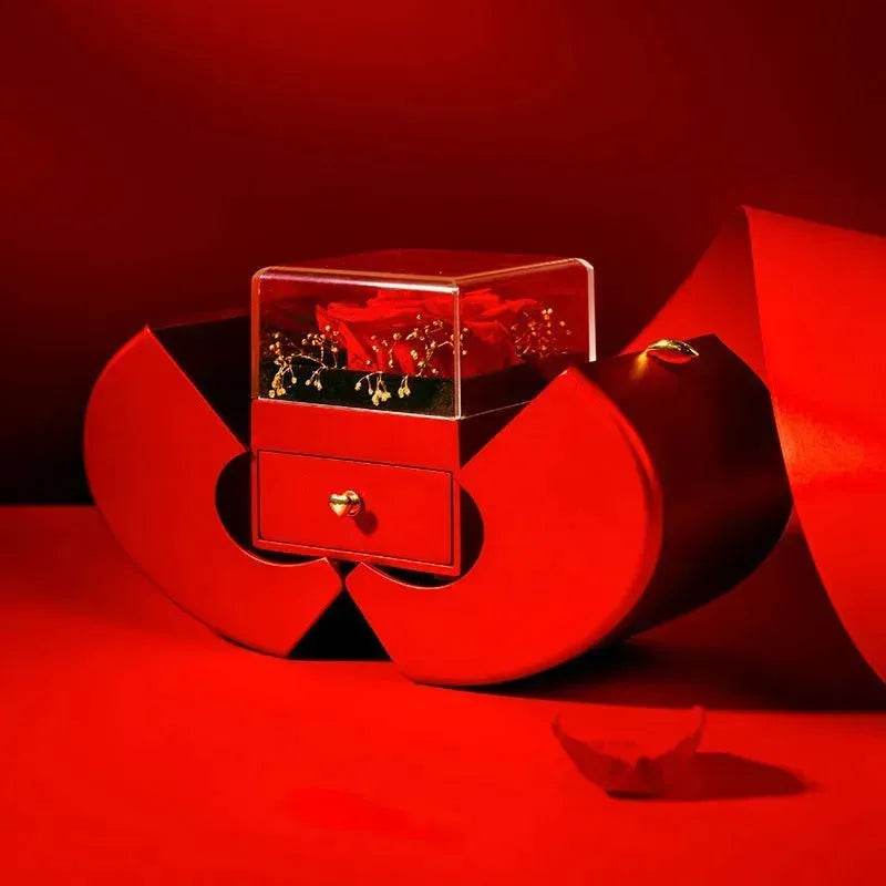 BowLift | Fashion Jewelry Box Red Apple Christmas Gift Necklace Eternal Rose For Girl Mother's Day Valentine's Day Gifts With Artificial Flower Rose Flower Jewelry Box