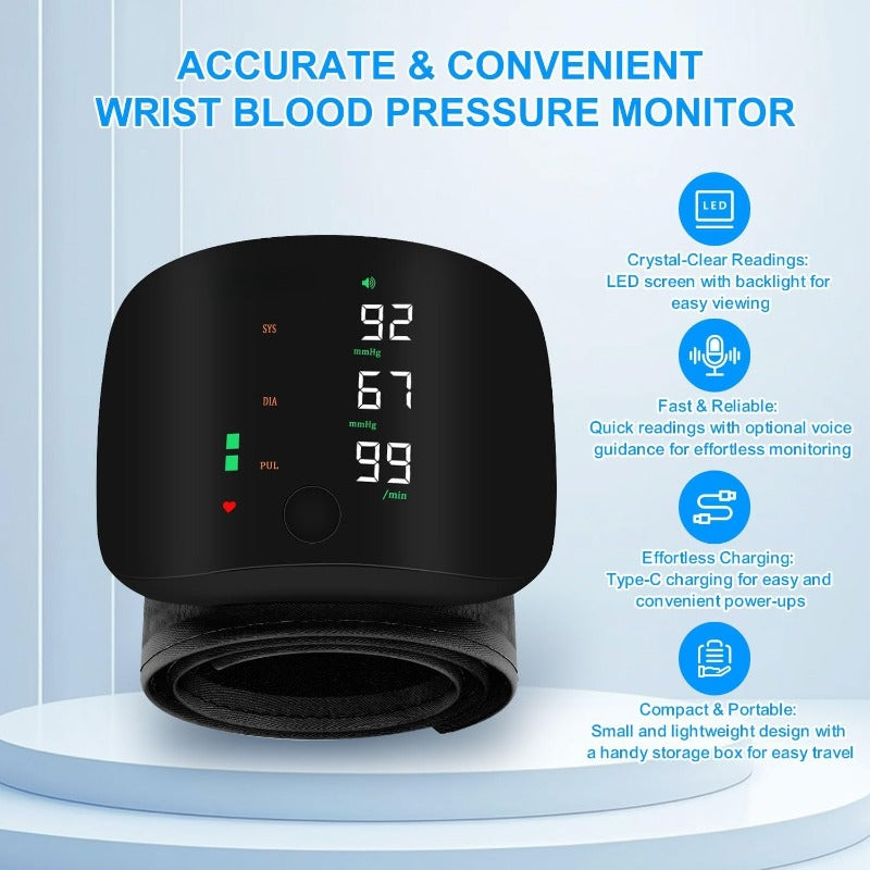 USB-C Rechargeable Wrist Blood Pressure Monitor Bowlift