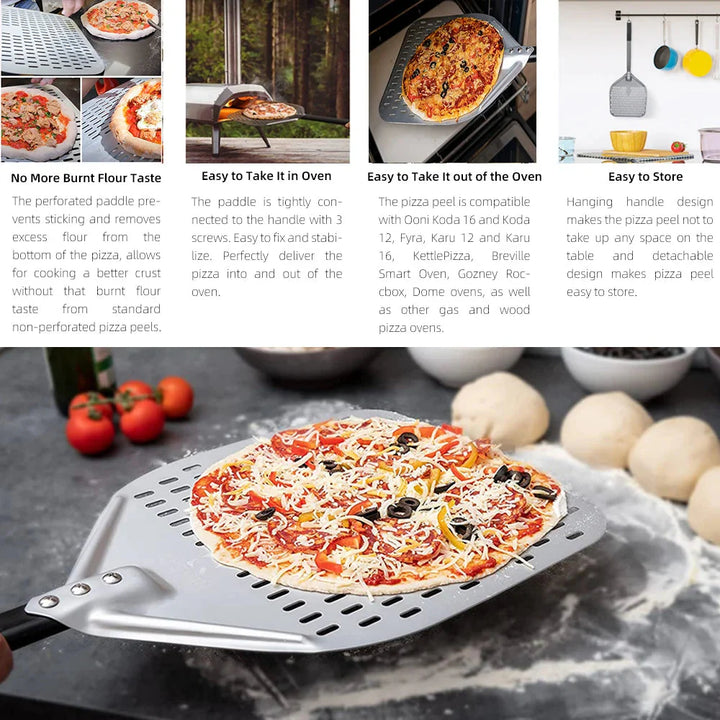 Big Pizza Perforated Shovel Paddle Handle for Oven Pizza Baking Tool | Bowlift