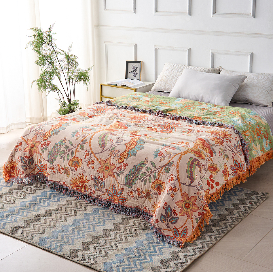 BowLift | Rustic Floral Boho Blanket | 100% Cotton Blanket for Sensitive Skin