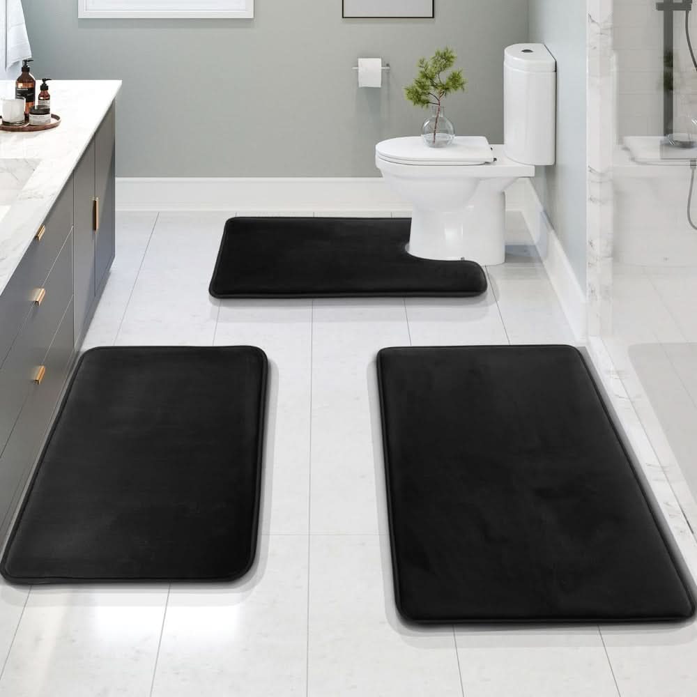 BowLift | Velvet Memory Foam Bath Mat Set – Non-Slip & Quick-Dry (3 Pieces)