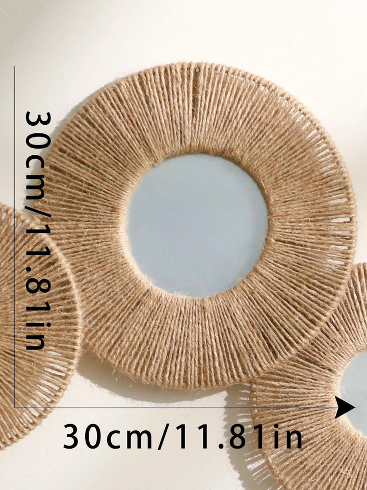 BowLift | Round decorative wall mirror in boho style with woven hemp rope