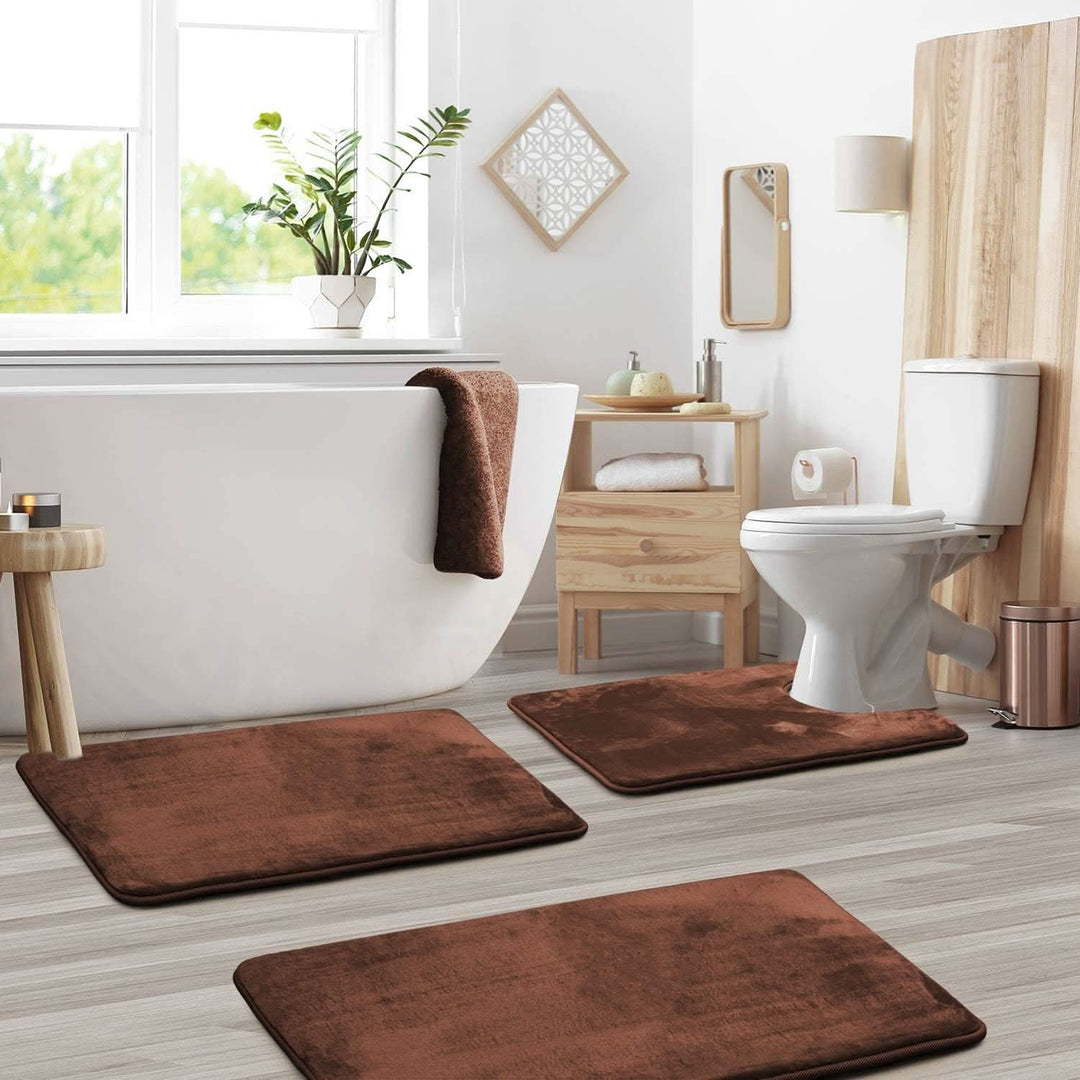 BowLift | Velvet Memory Foam Bath Mat Set – Non-Slip & Quick-Dry (3 Pieces)