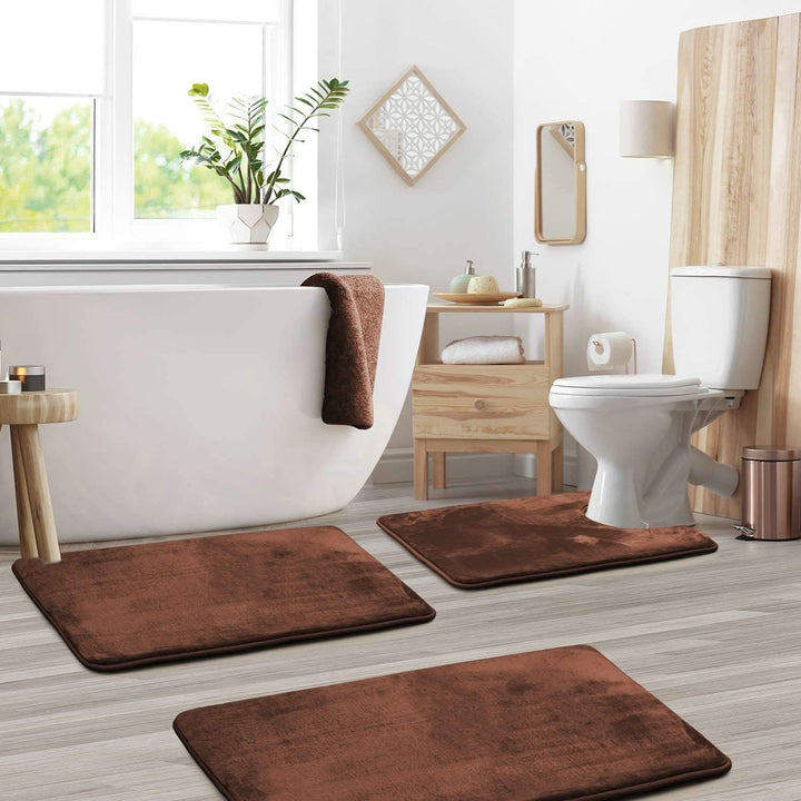 BowLift | Velvet Memory Foam Bath Mat Set – Non-Slip & Quick-Dry (3 Pieces)