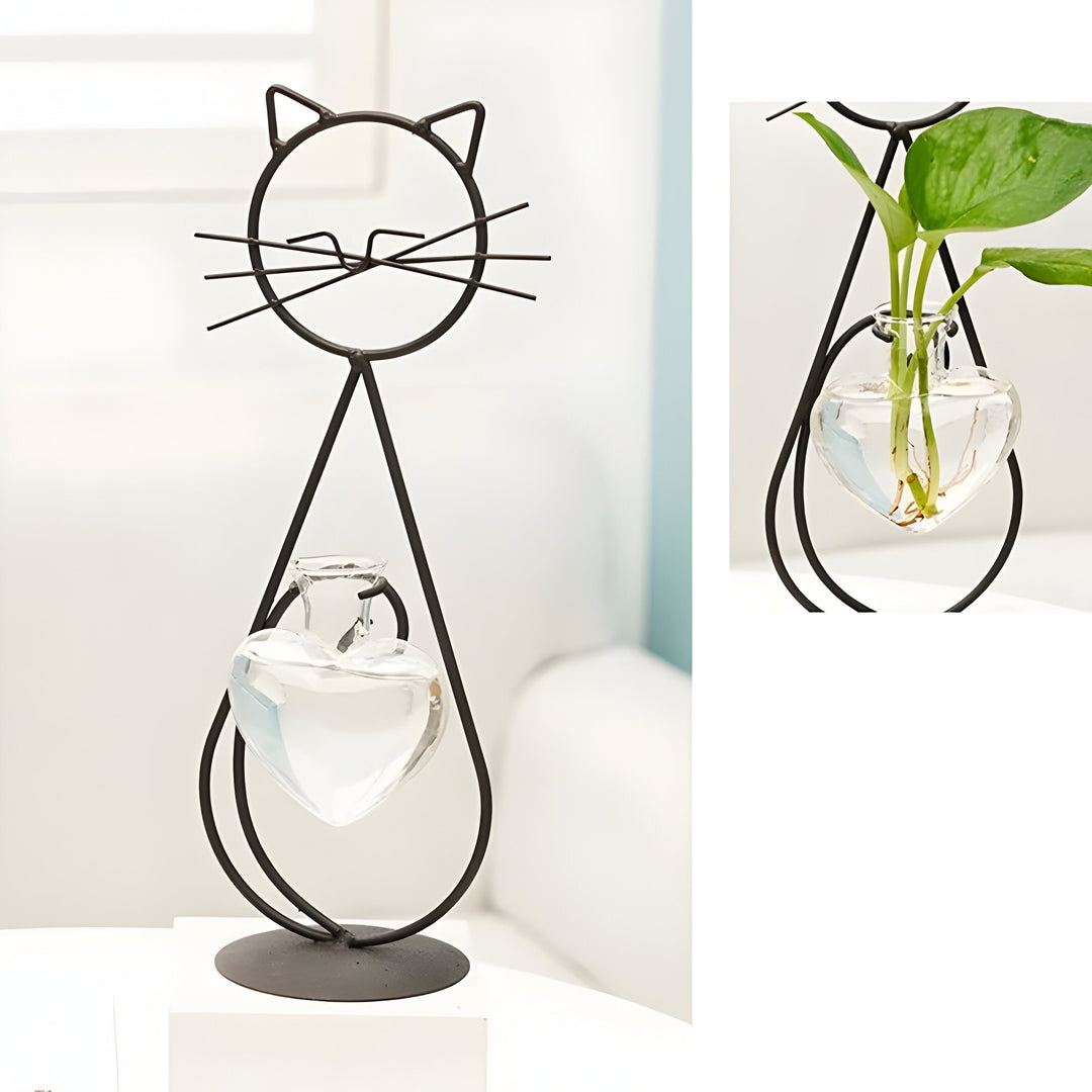 AquaPurr Vase - Hydroponic Glass Heart Vase with Cat-Shaped Holder | Bowlift