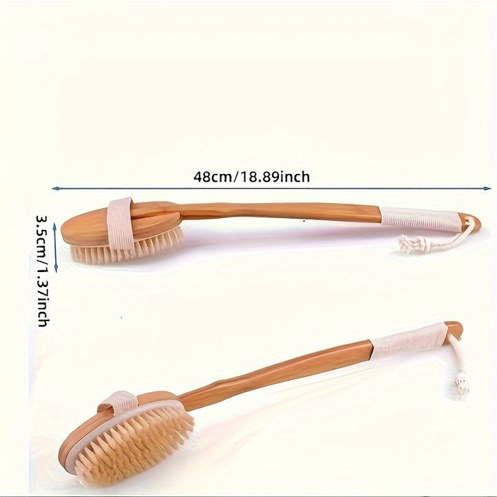 Back Wild Boar Bristle Cleaning Sponge for the Shower - Long Wooden Handle Bath Sponge Brush, soft natural bristles for back cleaning Bowlift
