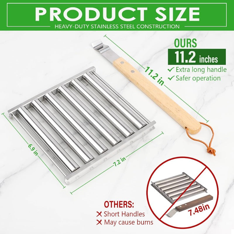 Rotating Hot Dog Grill Rack with Detachable Wood Handle Bowlift