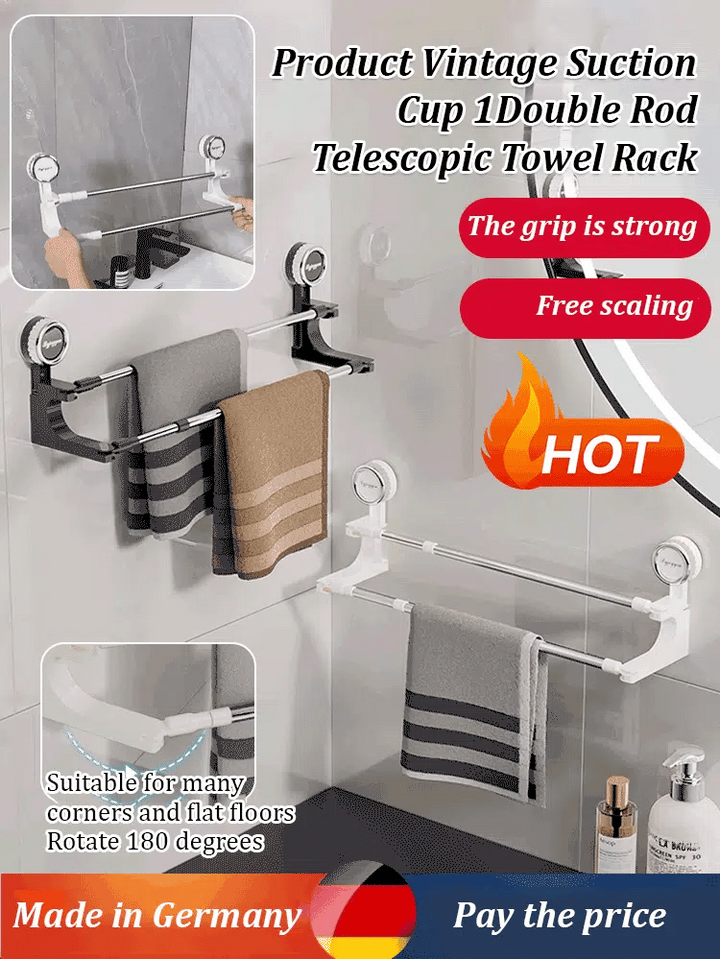 BowLift | AquaElegance Suction Cup Double Towel Holder | Effortlessly stylish towel storage with secure suction technology for a tidy bathroom