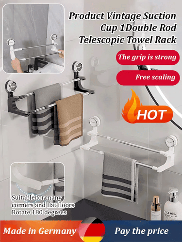 BowLift | AquaElegance Suction Cup Double Towel Holder | Effortlessly stylish towel storage with secure suction technology for a tidy bathroom
