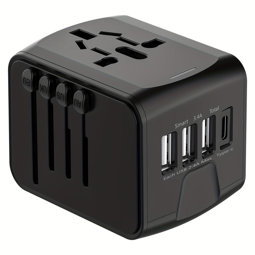 BowLift | Universal Travel Adapter with 4 USB Ports and Type-C – Worldwide Compatibility, Fast Charging Safety Features