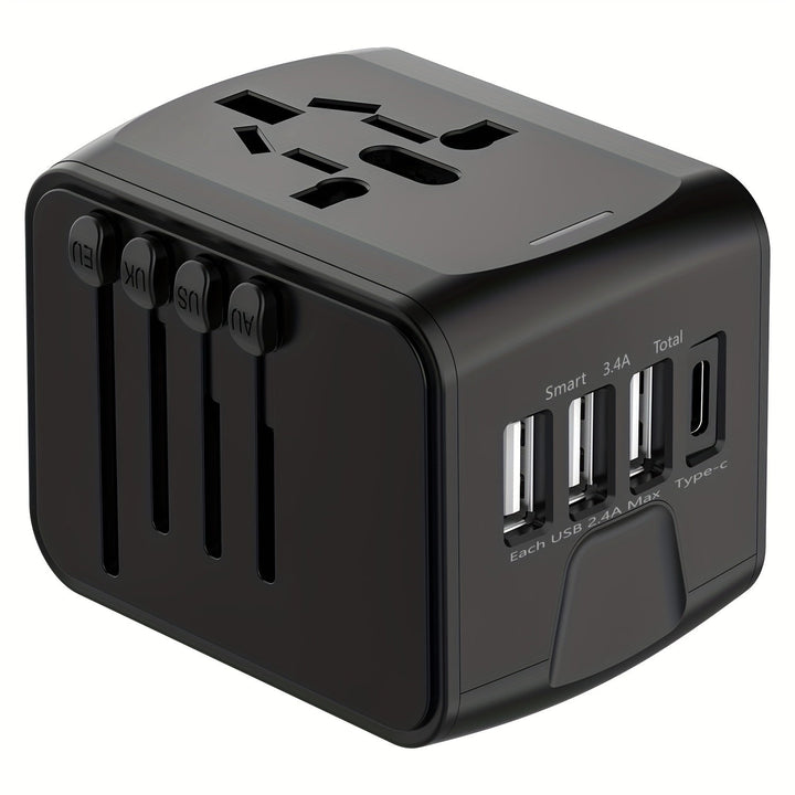 BowLift | Universal Travel Adapter with 4 USB Ports and Type-C – Worldwide Compatibility, Fast Charging Safety Features