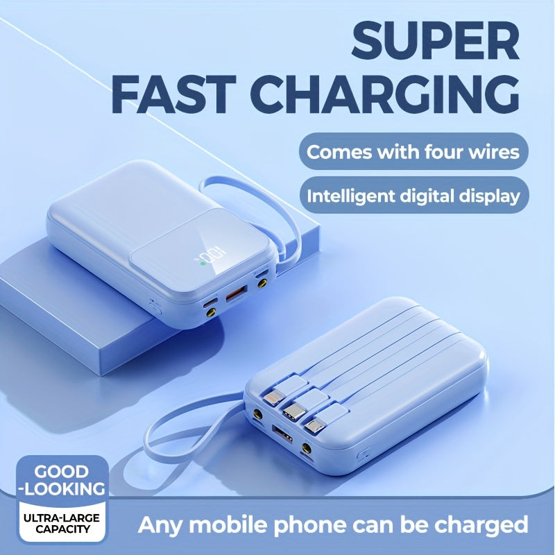 BowLift | 10000mAh Portable Power Bank with Fast Charging and Built-in Cables – Compact Phone Charger with LED display