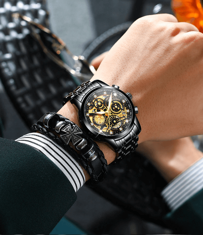 SkeletonWatch - Stijlvol Herenhorloge met Zwart Design Bowlift