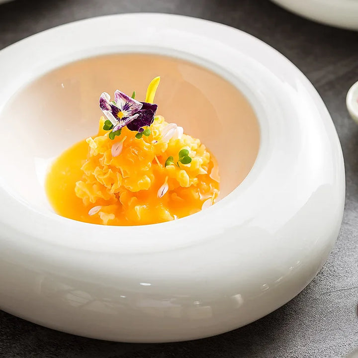 Ceramic Insulation Plate White Irregular Cold Dish Plate for Cuisine | Bowlift