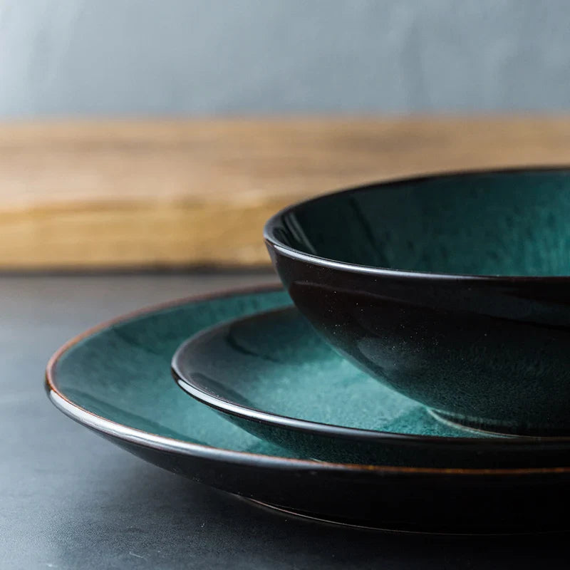 Ceramic Steak Plate Pasta Dish Bowl Cup Kitchen Dinnerware in Green | Bowlift