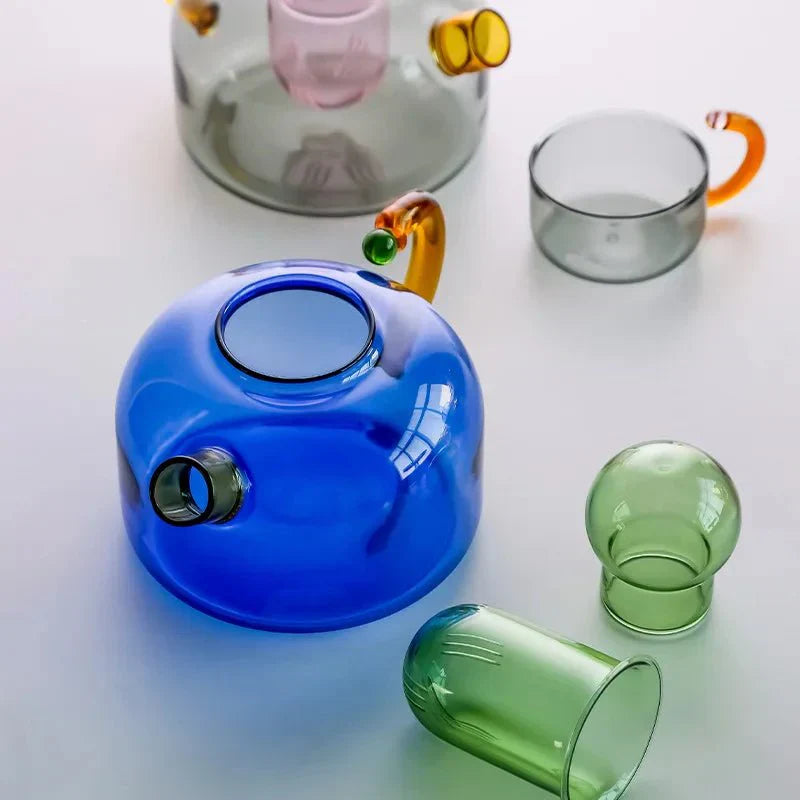BowLift | Contrasting Color Glass Teapot Set – Stylish & Heat Resistant Design