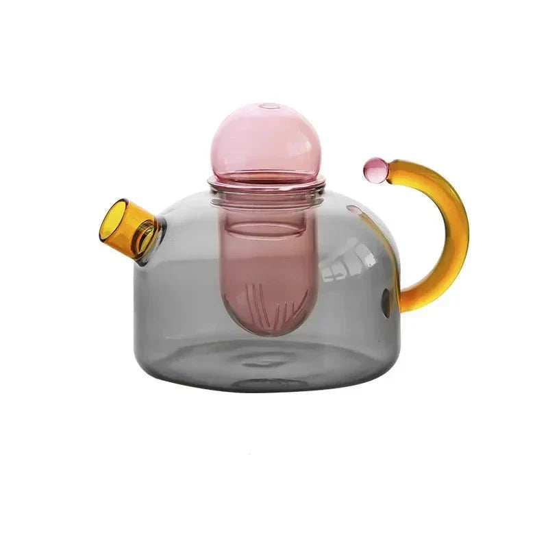 BowLift | Contrasting Color Glass Teapot Set – Stylish & Heat Resistant Design
