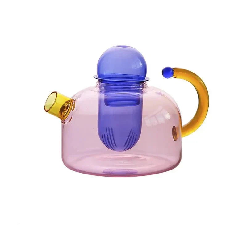 BowLift | Contrasting Color Glass Teapot Set – Stylish & Heat Resistant Design