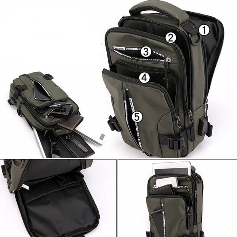 BowLift | Waterproof Oxford Crossbody Bag, Anti-Theft Sling Bag, USB Charging & Multi-Pocket Design