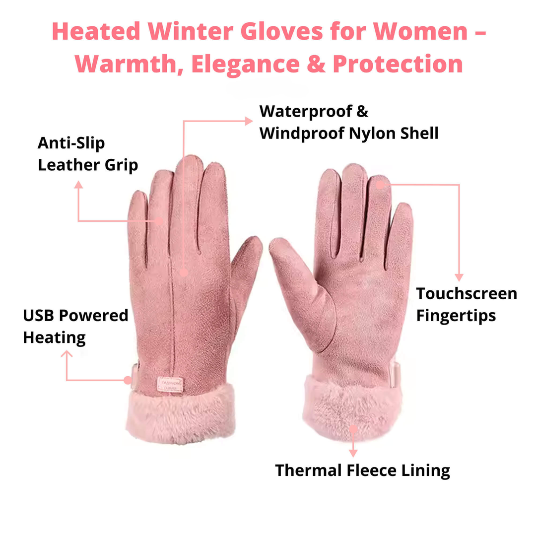 BowLift | Heated Gloves for Women UK – Ladies Thermal Waterproof Winter Gloves with Touch Screen & USB Rechargeable Warm Design