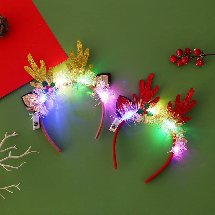 BowLift | IPC Christmas Hair Band Glowing Headband Xmas Tree Snowflake Hair Band Deer Horn Light Flashing Headwear Merry Christmas Gift