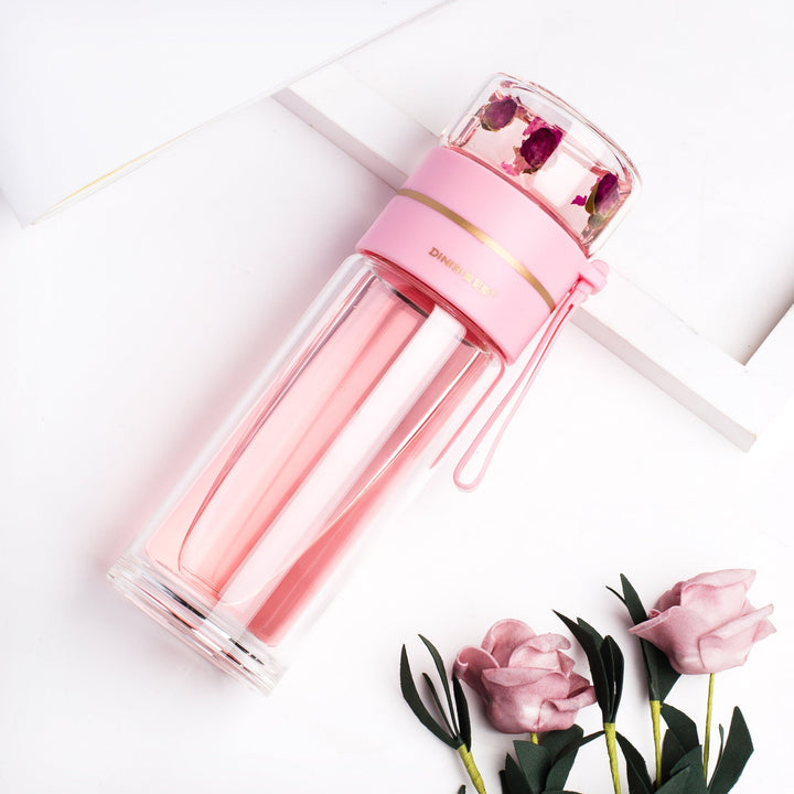 BowLift | Double-walled Glass Water Bottle with Tea Strainer - PureBrew