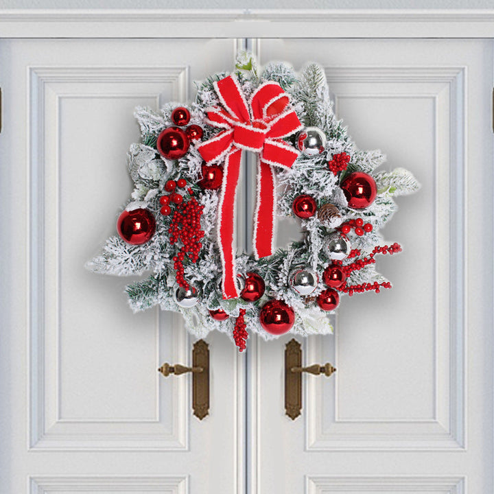 BowLift | New Flocking Wreath Outdoor Decoration Door Hanging Christmas Wreath Rattan