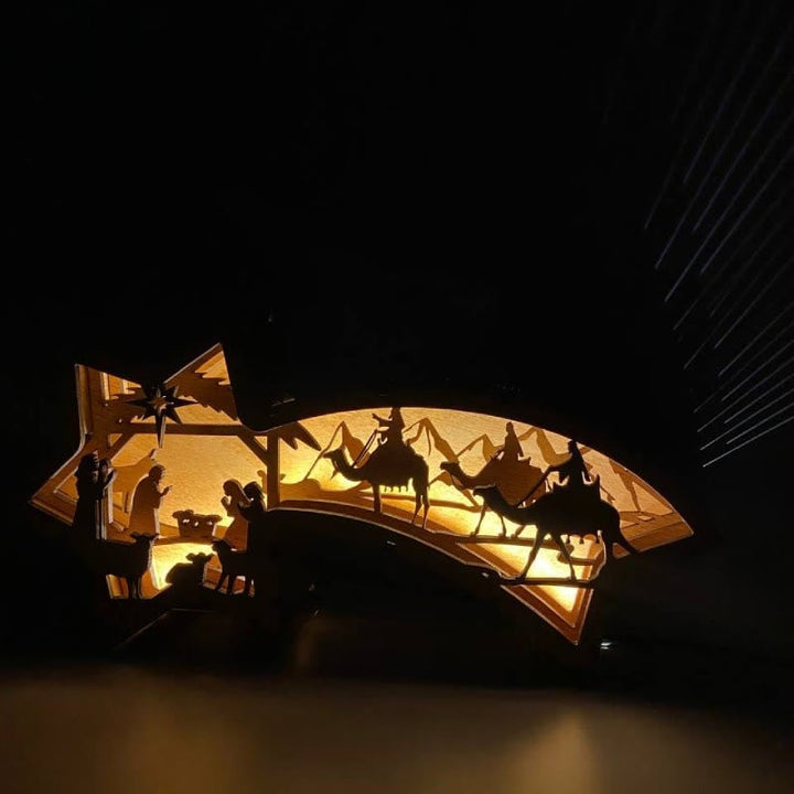 BowLift | LED Wooden Christmas Ornaments Nativity Scene Star Shaped Desk Lamp