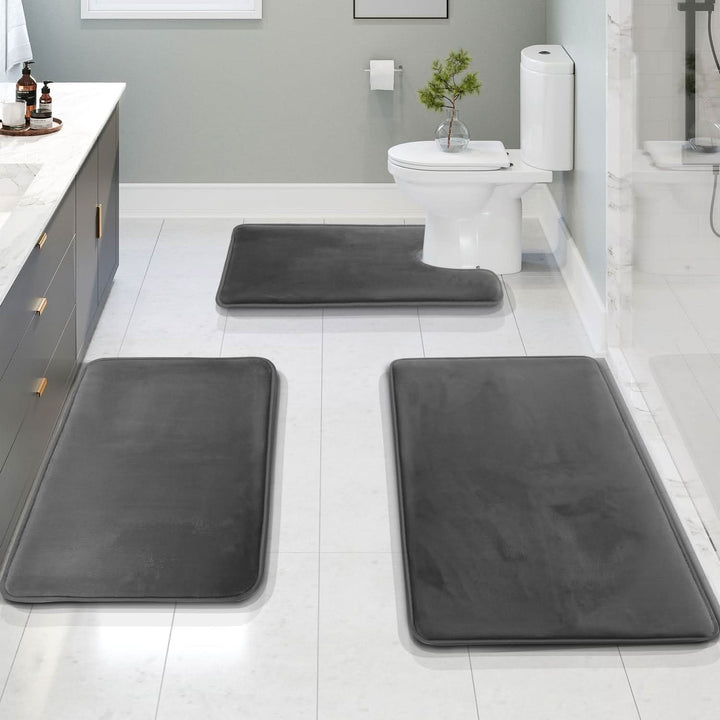 BowLift | Velvet Memory Foam Bath Mat Set – Non-Slip & Quick-Dry (3 Pieces)