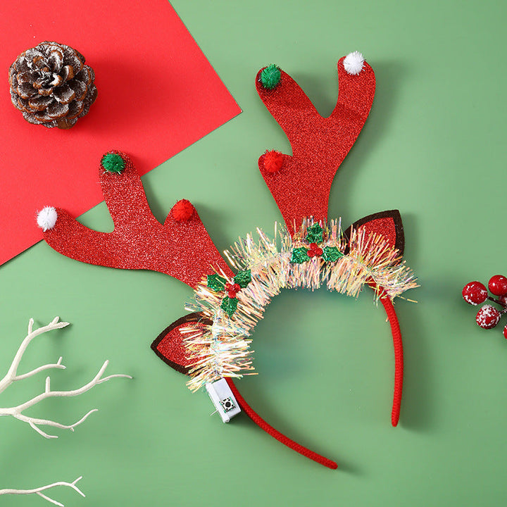 BowLift | IPC Christmas Hair Band Glowing Headband Xmas Tree Snowflake Hair Band Deer Horn Light Flashing Headwear Merry Christmas Gift