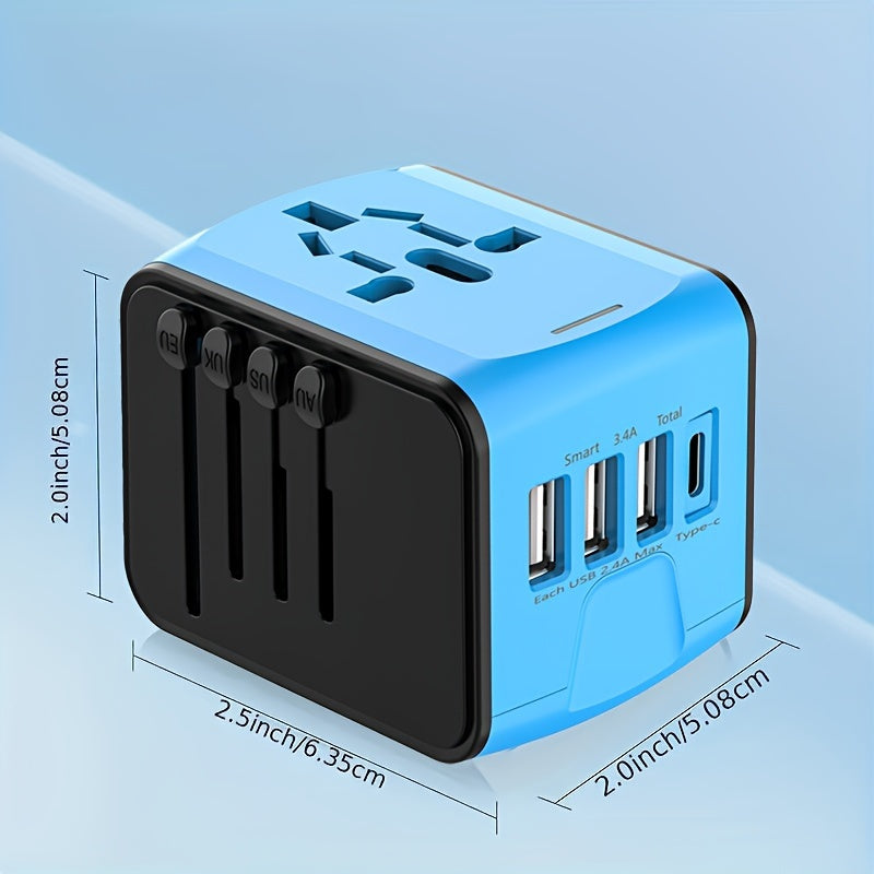 BowLift | Universal Travel Adapter with 4 USB Ports and Type-C – Worldwide Compatibility, Fast Charging Safety Features