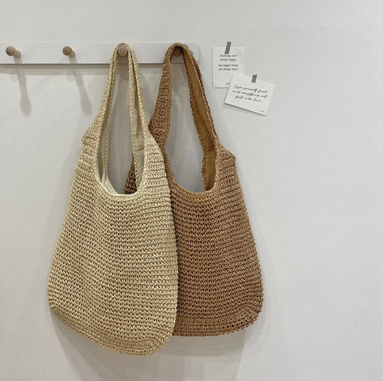 BowLift | Women Straw Tote Bag Beige One Size Bohemian Beach Bag