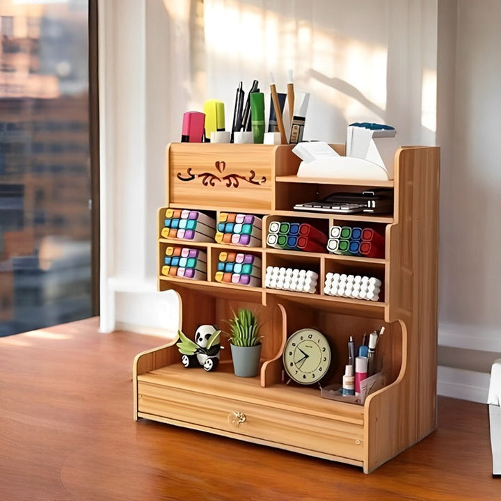 BowLift | Wooden Desk Organizer with Drawer and Multiple Grids
