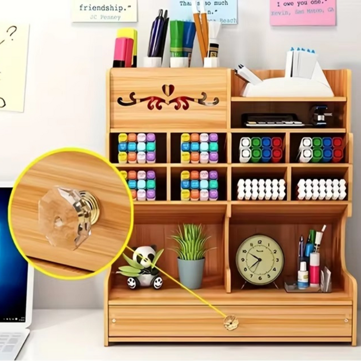 BowLift | Wooden Desk Organizer with Drawer and Multiple Grids