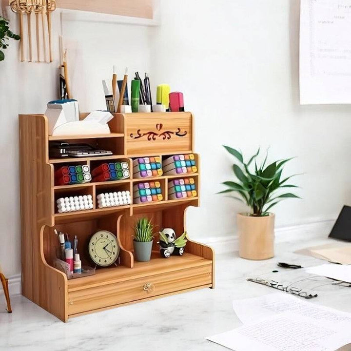 BowLift | Wooden Desk Organizer with Drawer and Multiple Grids