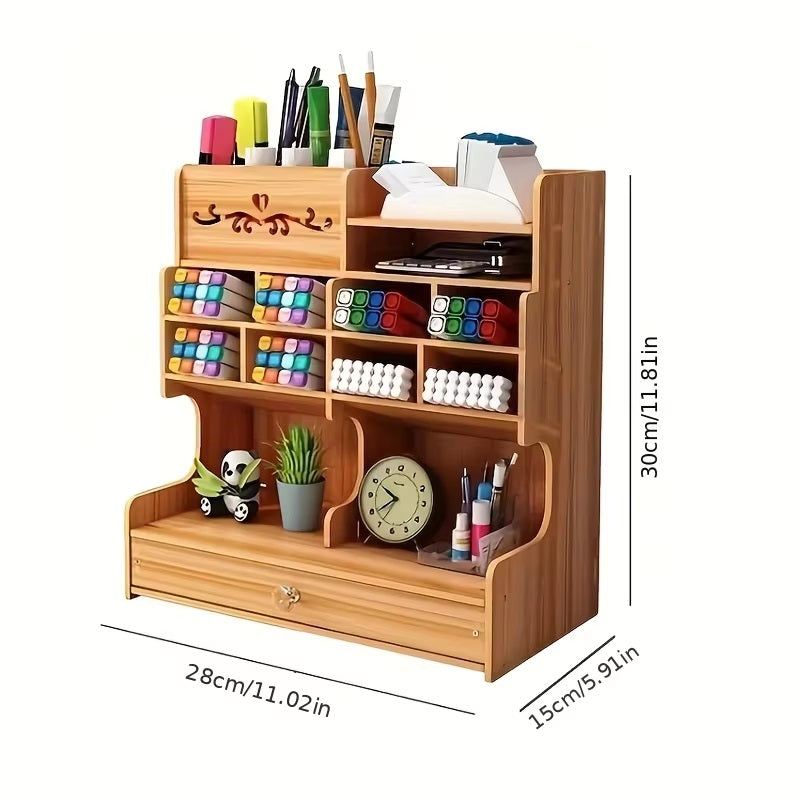 BowLift | Wooden Desk Organizer with Drawer and Multiple Grids