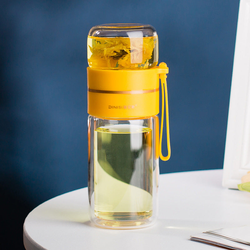 BowLift | Double-Walled Glass Water Bottle with Tea Filter - PureBrew