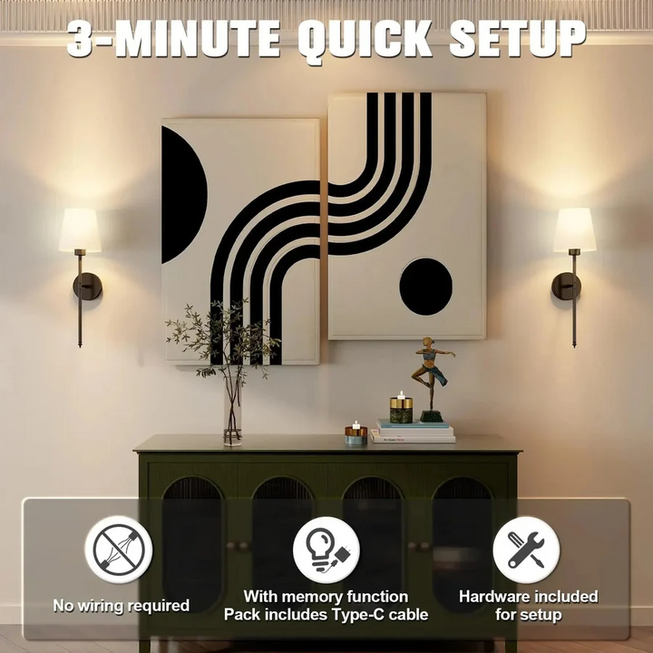 BowLift | Wireless Wall Lights, Pack of 2